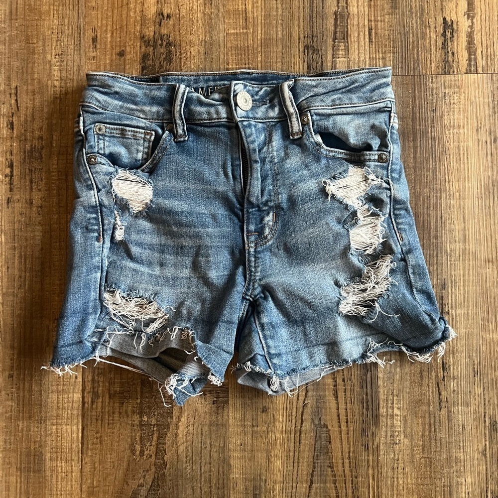 American Eagle Outfitters Blue Distressed Jean Shorts